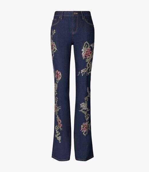 tory burch embellished bootcut jean