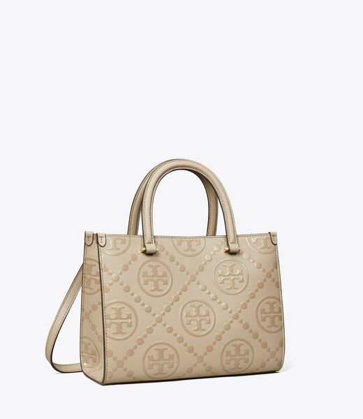 tory burch t monogram top handle embossed tote