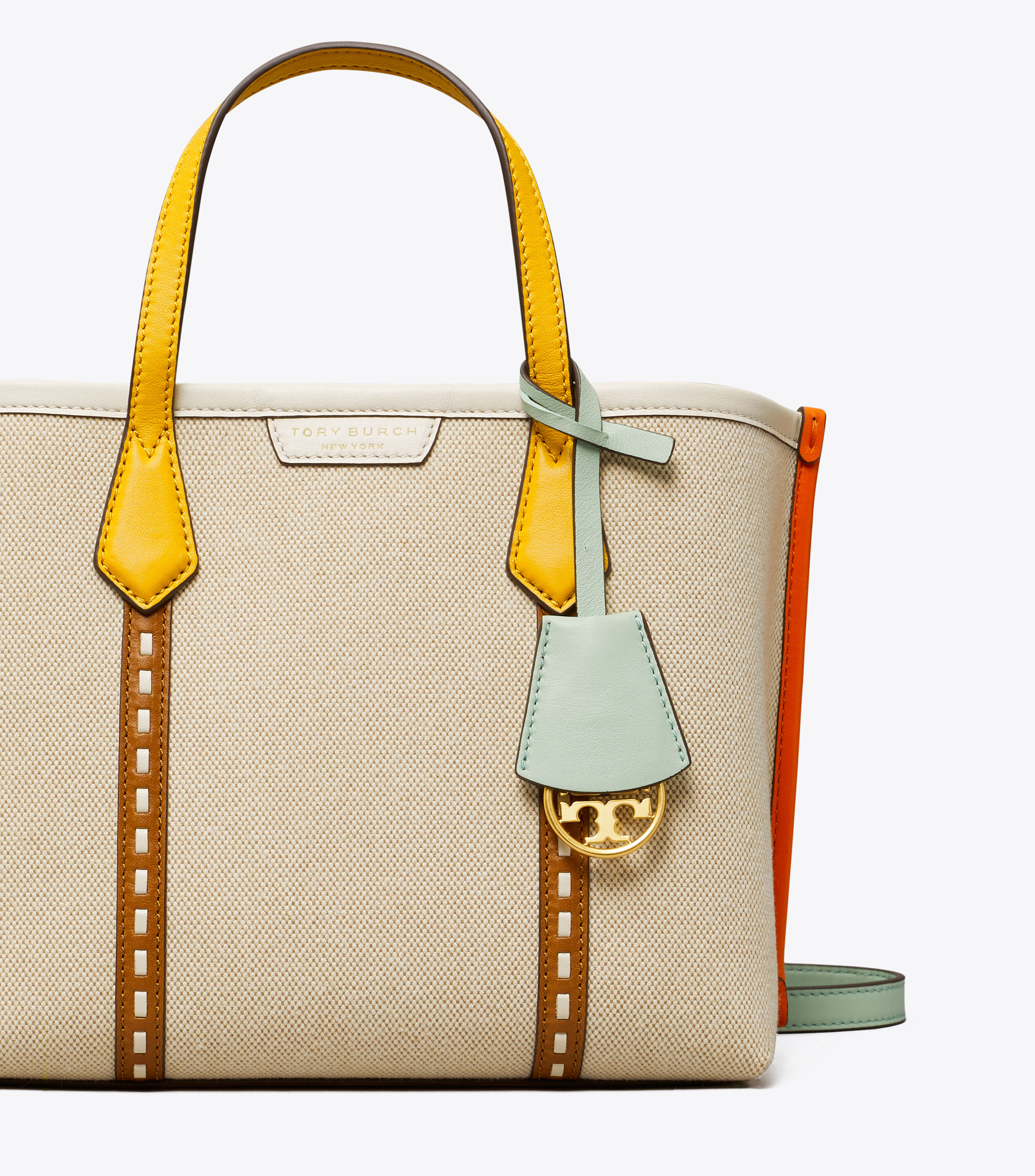 Perry Canvas Small Triple-Compartment Tote Bag, Natural