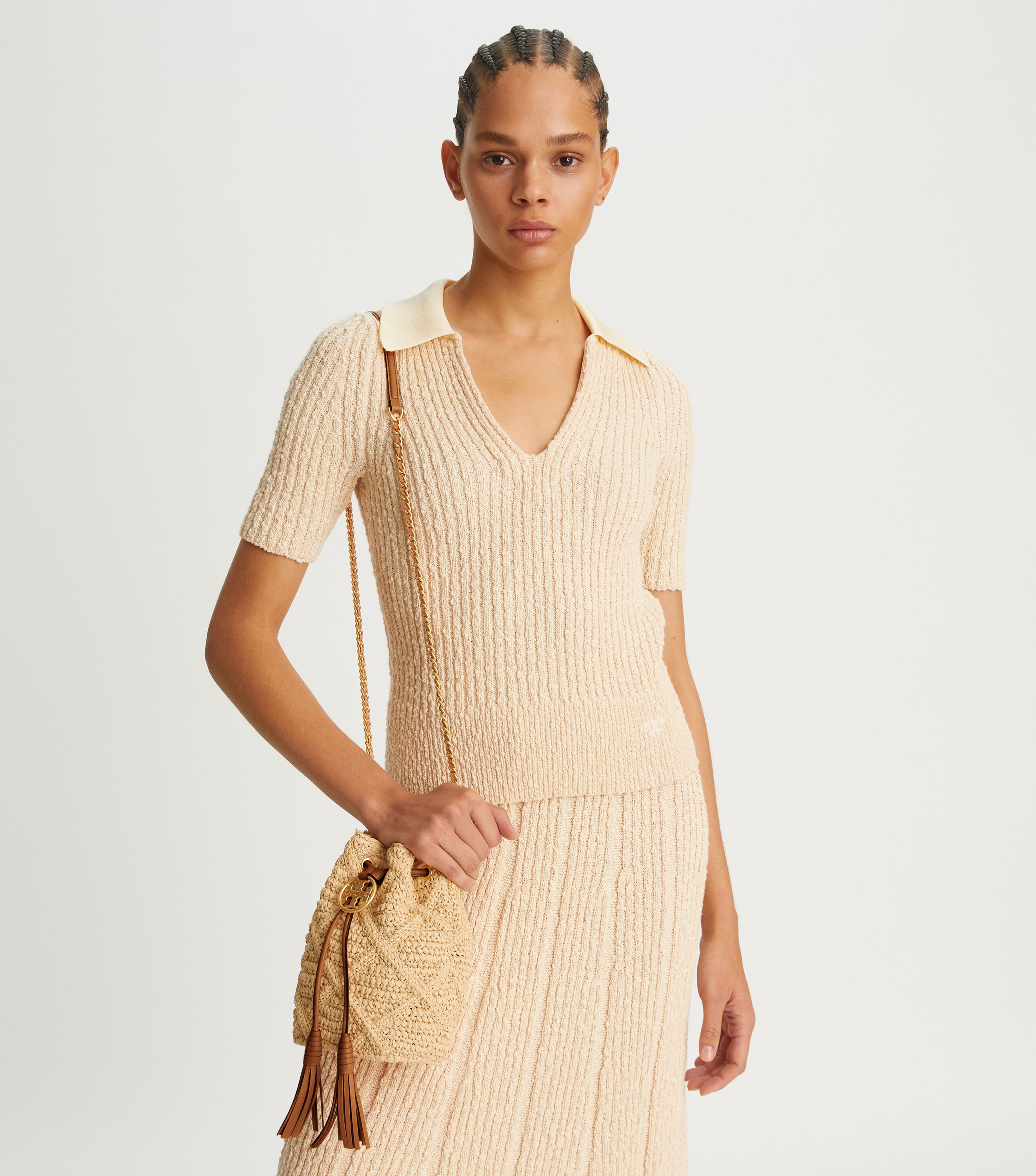 Fleming Soft Straw Mini Bucket Bag Handbags Tory Burch