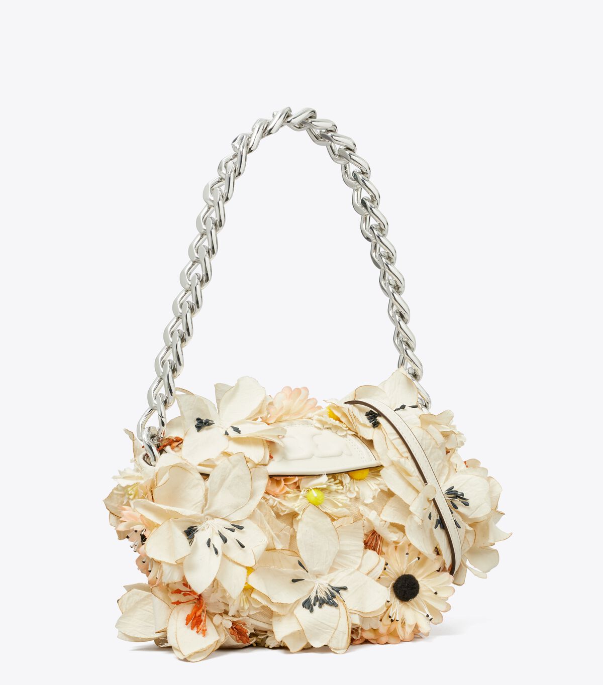 tory burch mini fleming soft floral embellished crescent bag