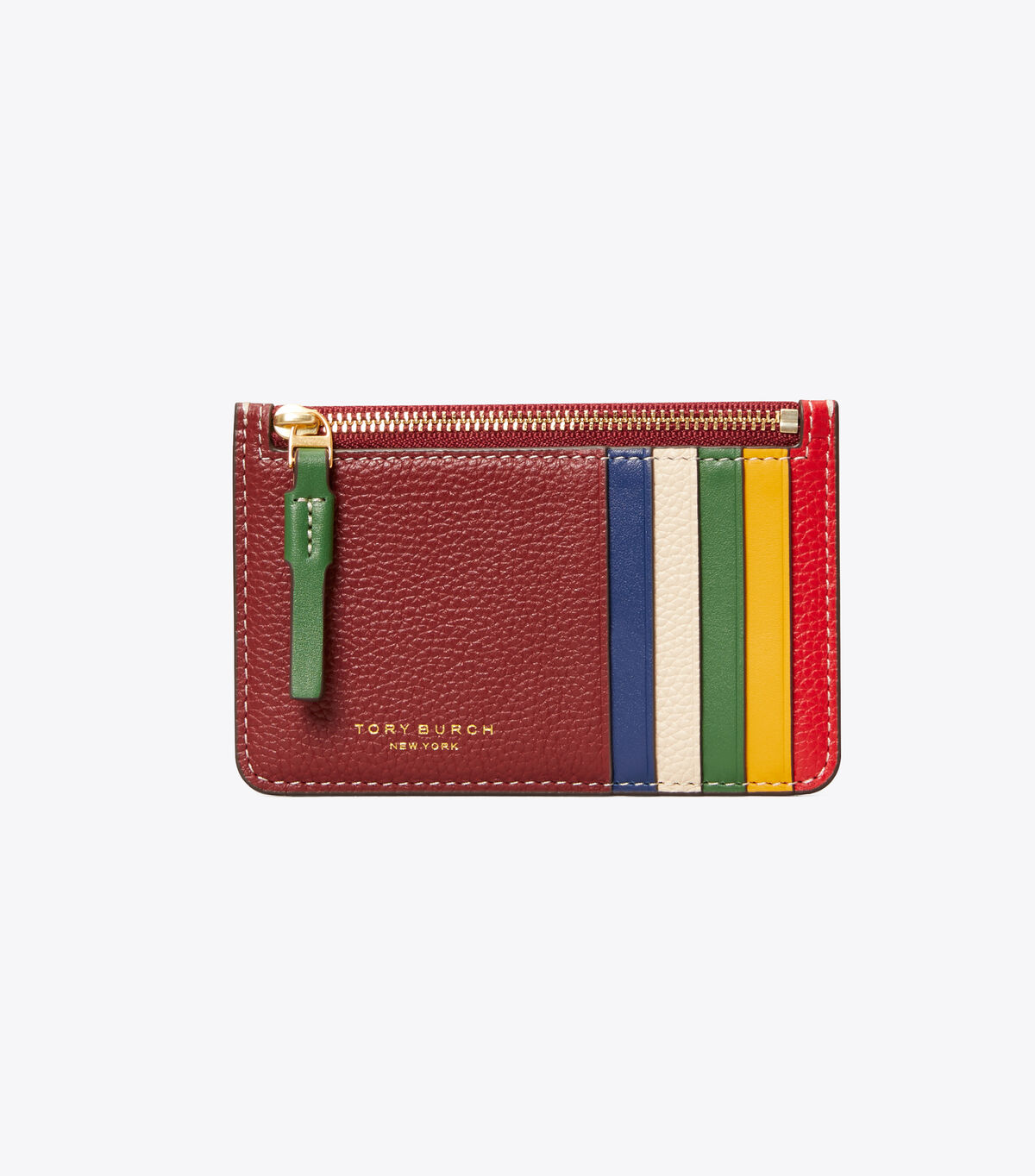 tory burch perry color block top zip card case