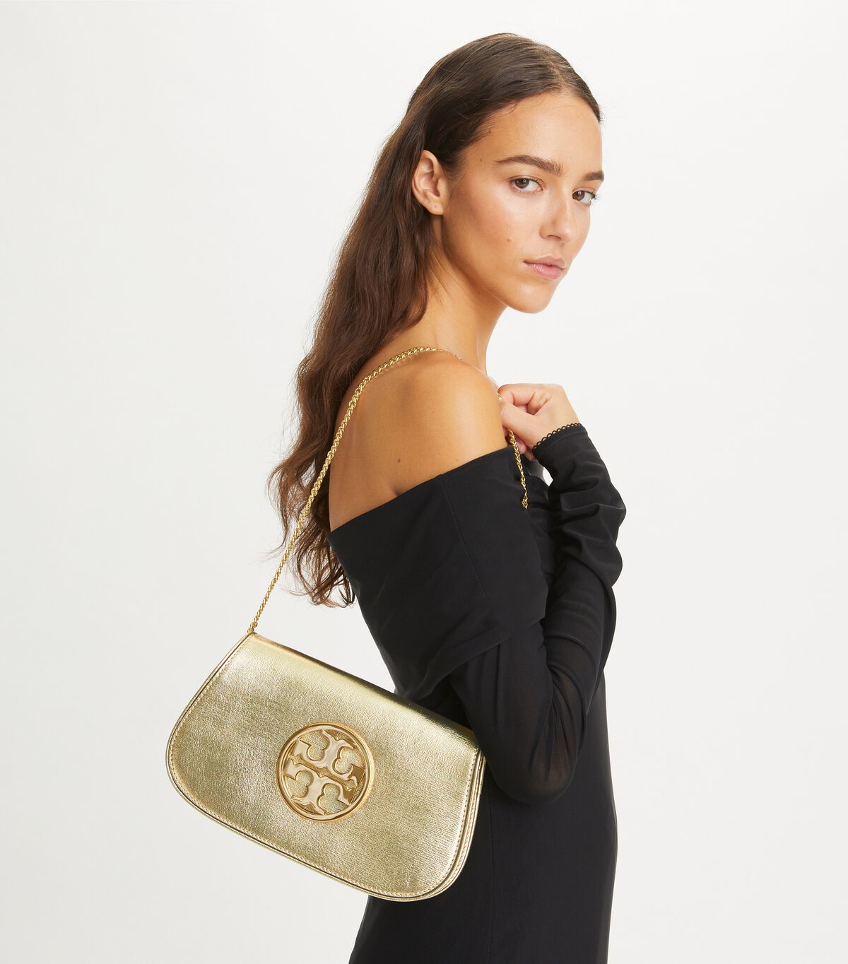 tory burch reva metallic clutch