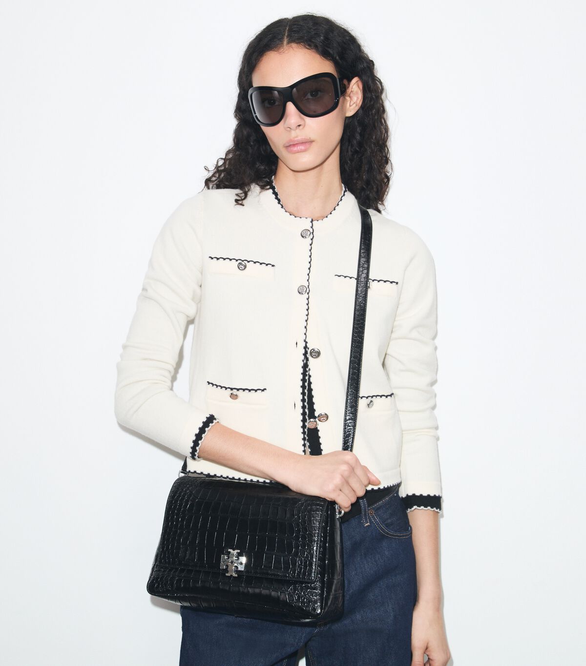 Charlie Croc-Embossed Shoulder Bag tory burch charlie croc embossed shoulder bag
