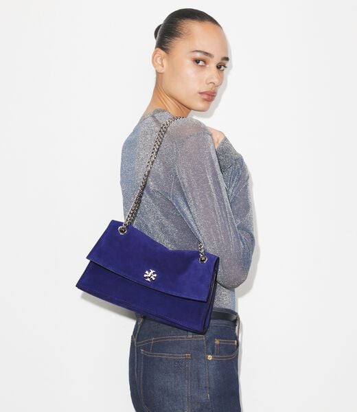 tory burch حقيبة كتف كيرا من جلد الغزال مع قفل دوار