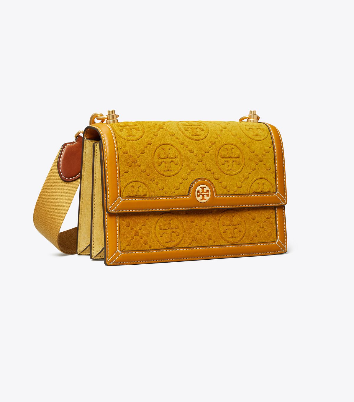 T Monogram Suede Embossed Small Shoulder Bag