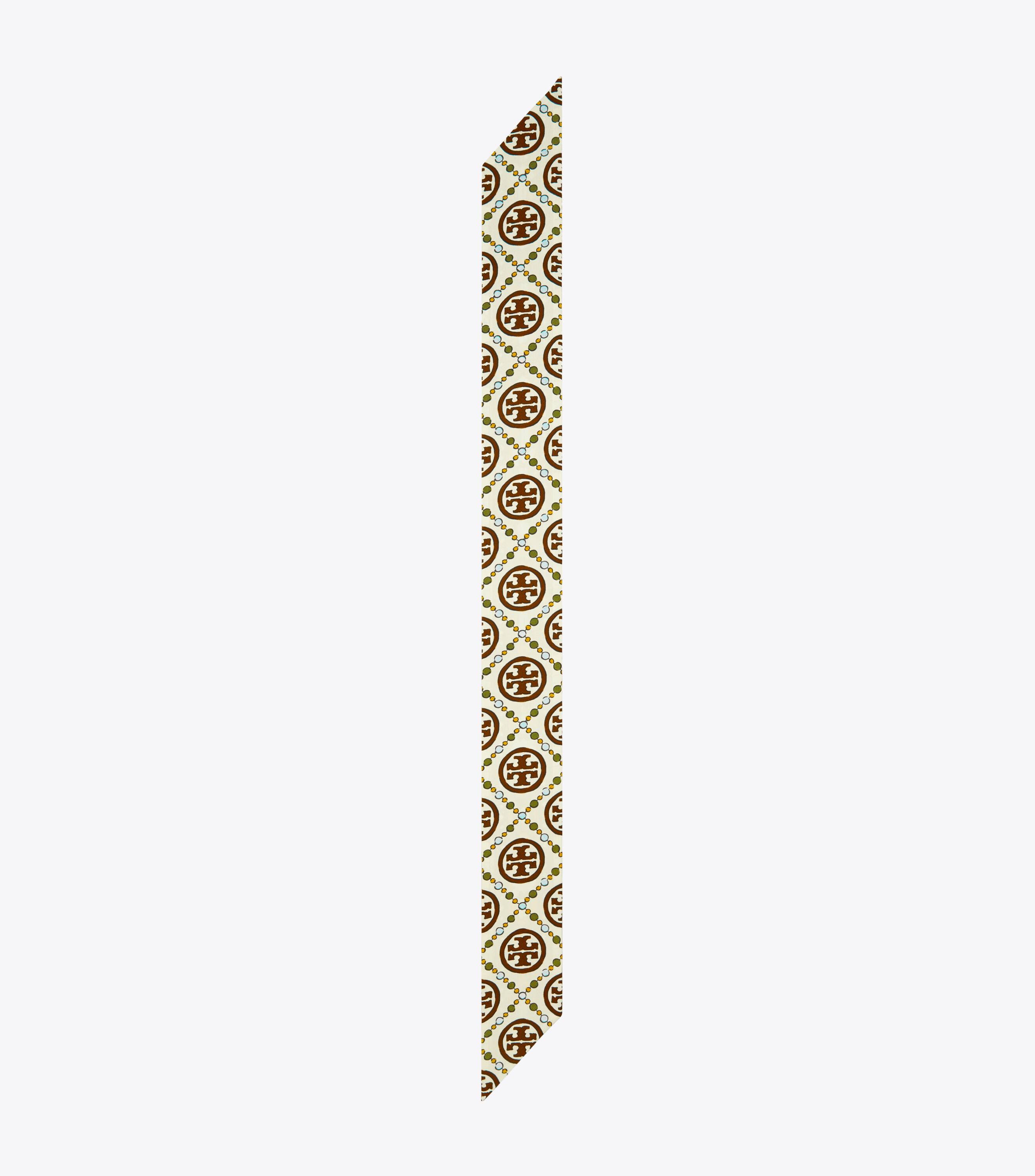 T Monogram Double-Sided Silk Ribbon Tie, Olive | Tory Burch KW