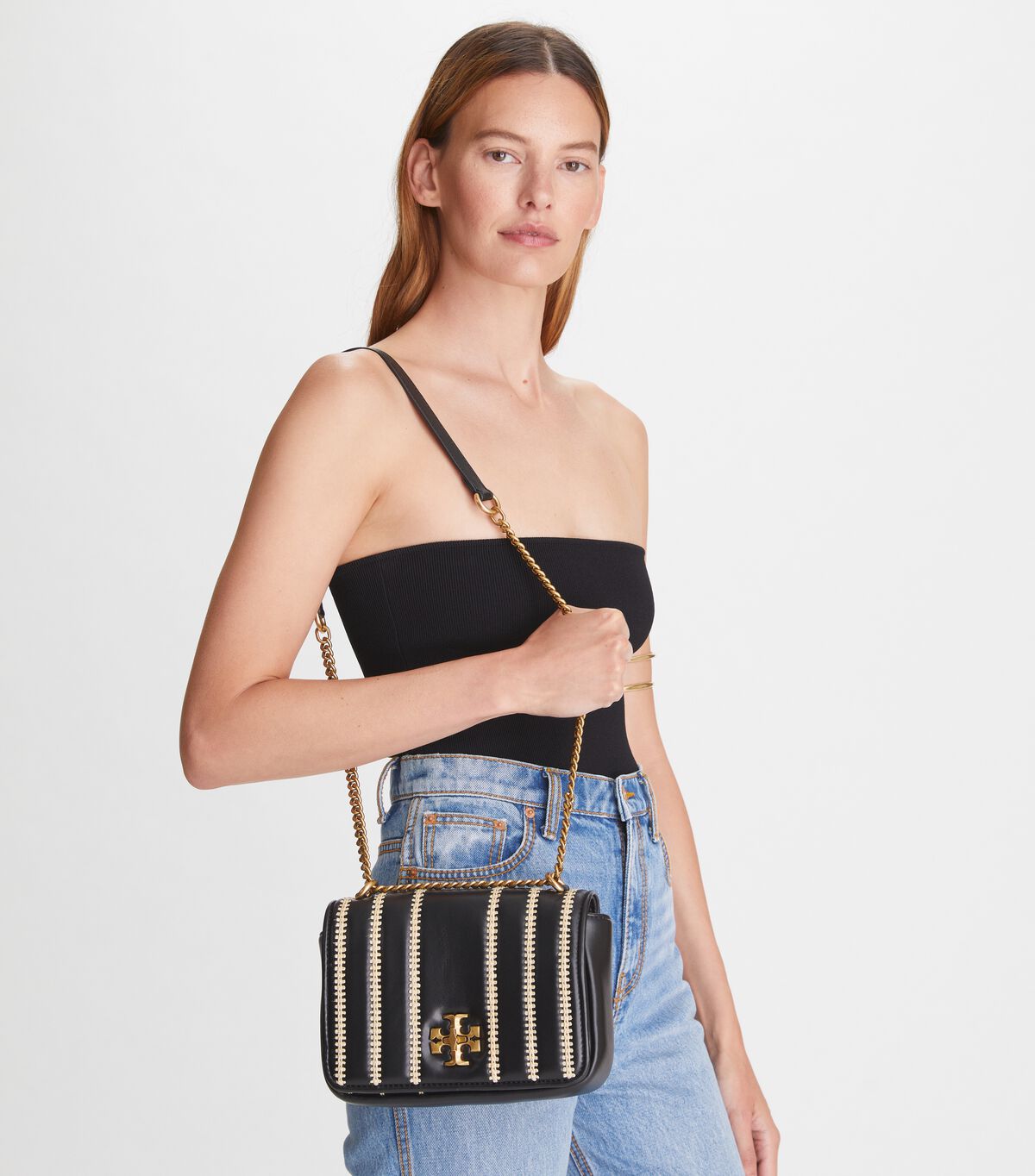 tory burch kira raffia stripe chain shoulder bag