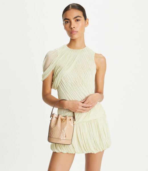 tory burch t monogram patent embossed mini bucket bag
