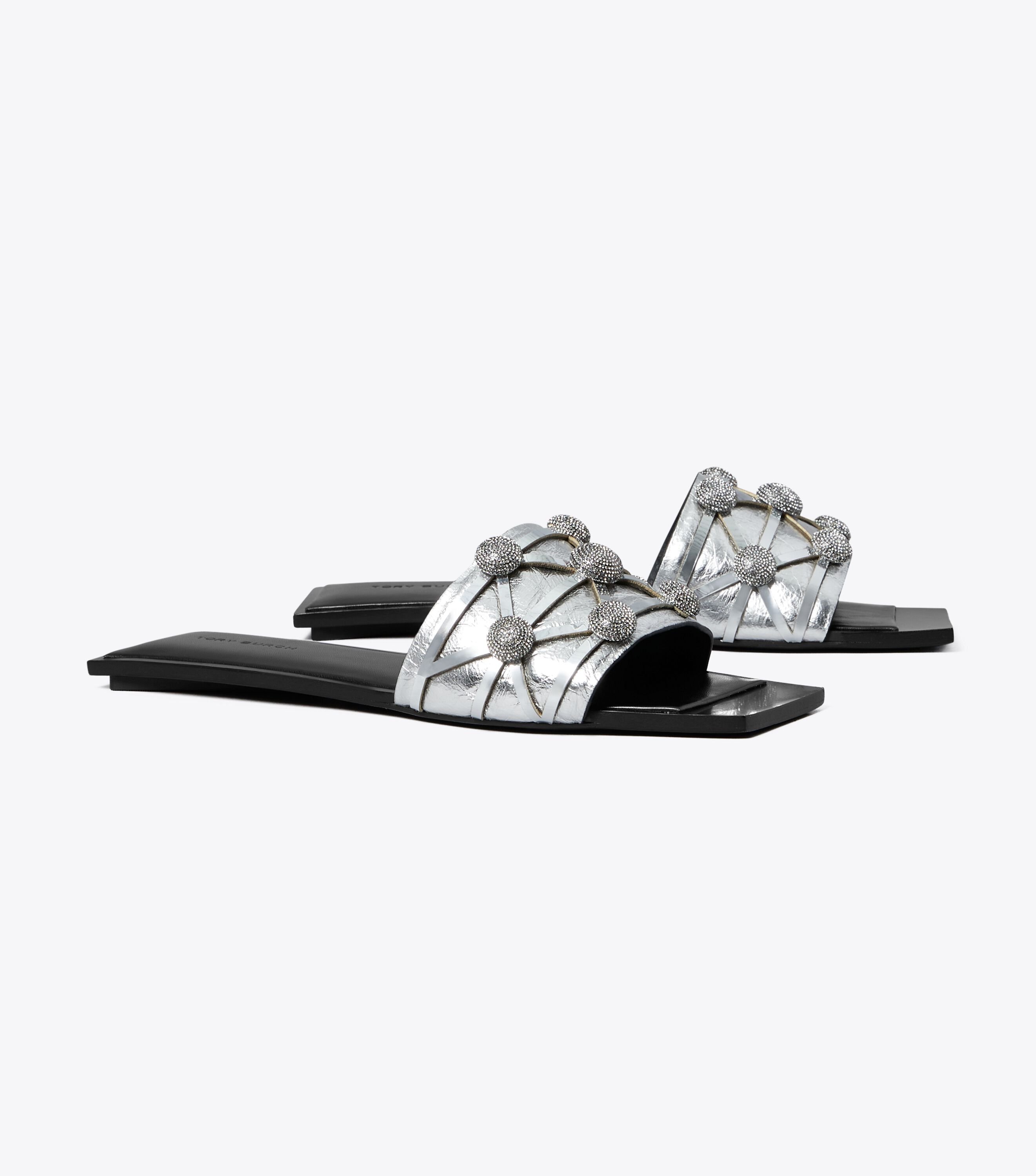 Crystal Bobble Flat Slide, Silver / Silver / Perfect Black