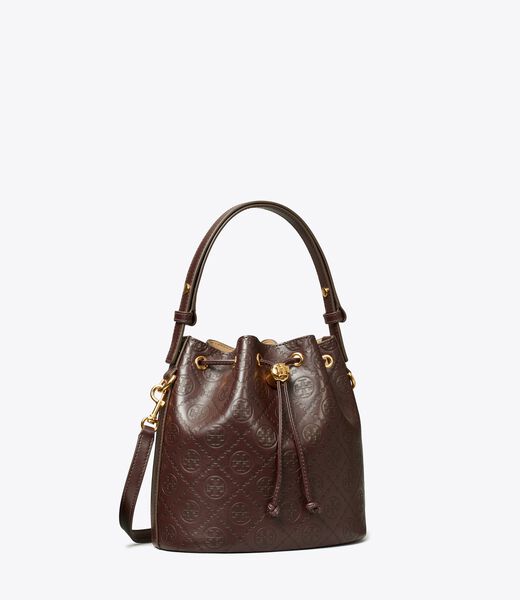 tory burch t monogram leather bucket bag