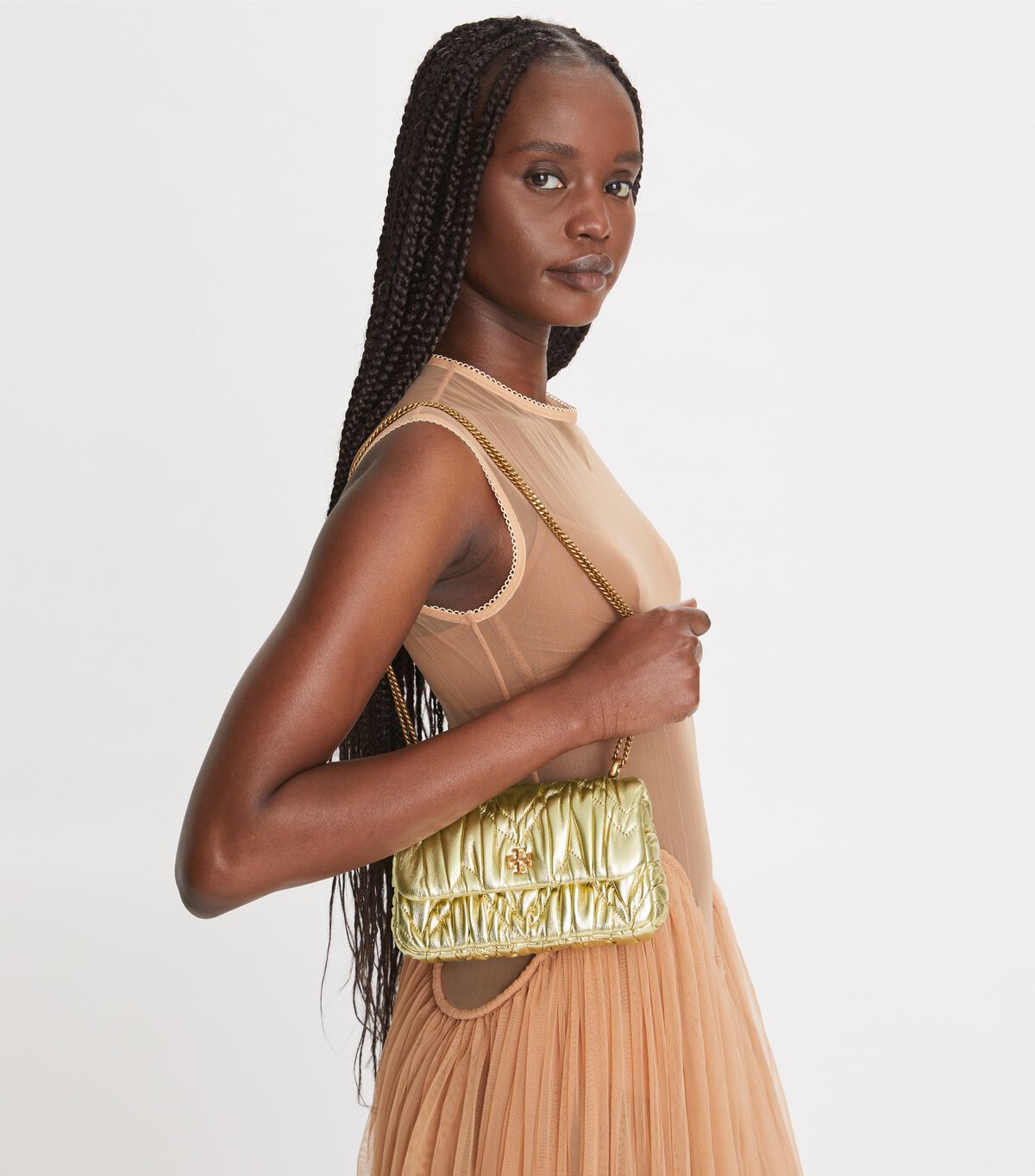 tory burch mini kira metallic diamond ruched flap shoulder bag