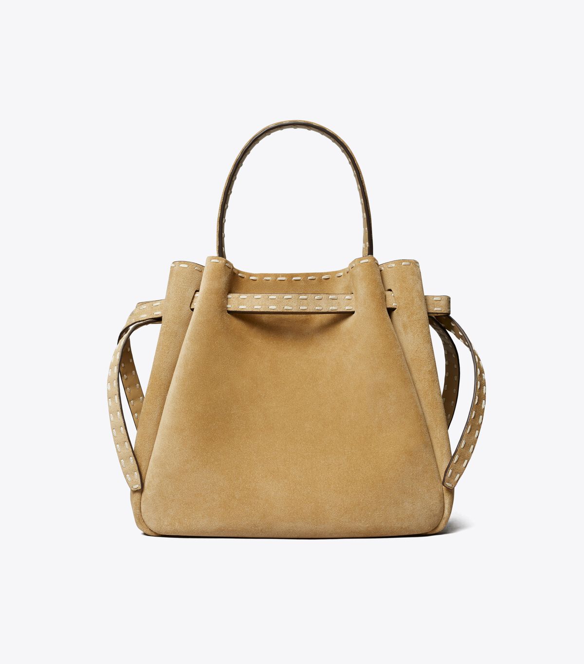 tory burch romy suede pick stitch bucket bag