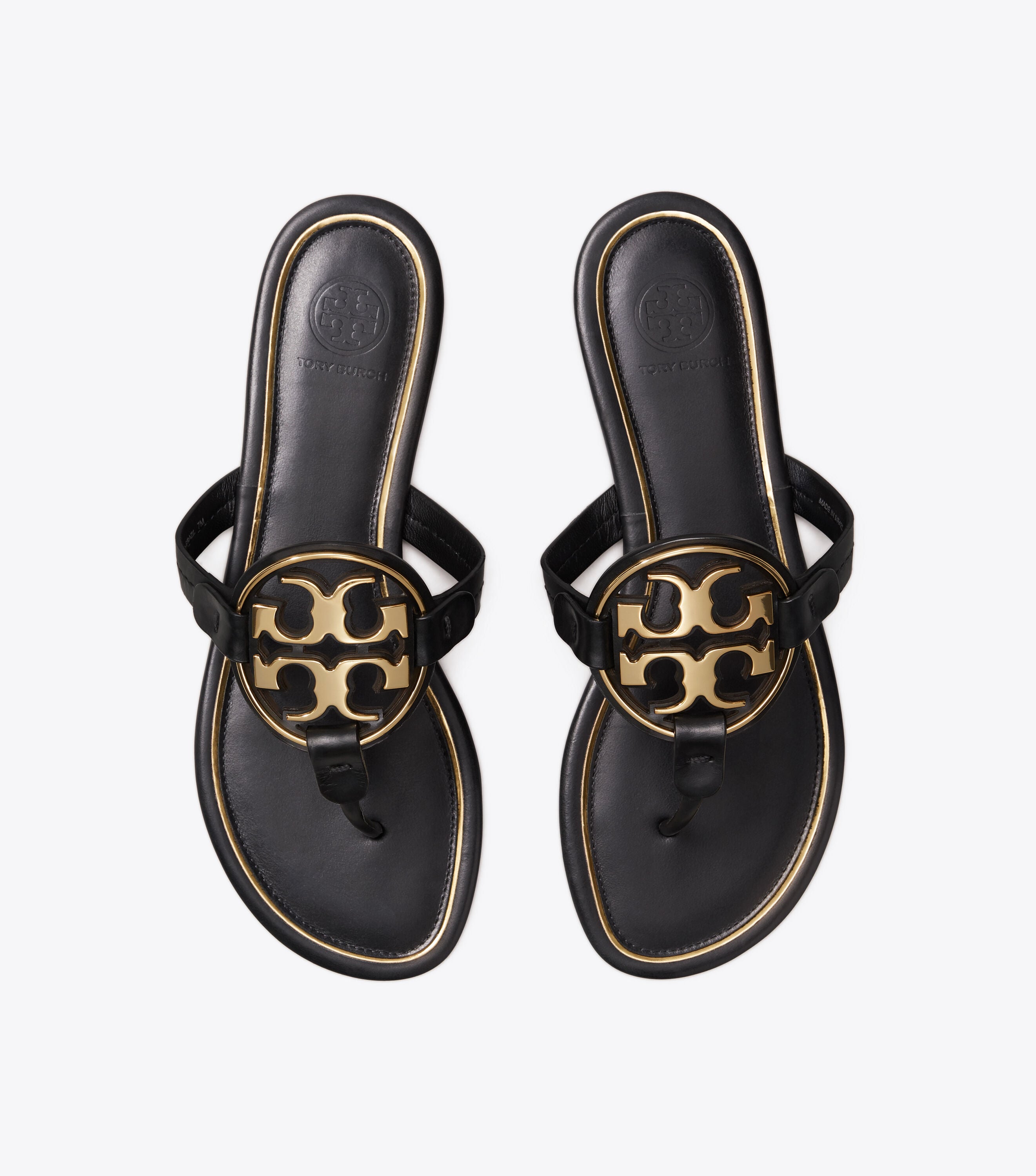 Miller Metal-Logo Sandal, Leather, Perfect Black/Gold | Tory Burch KW