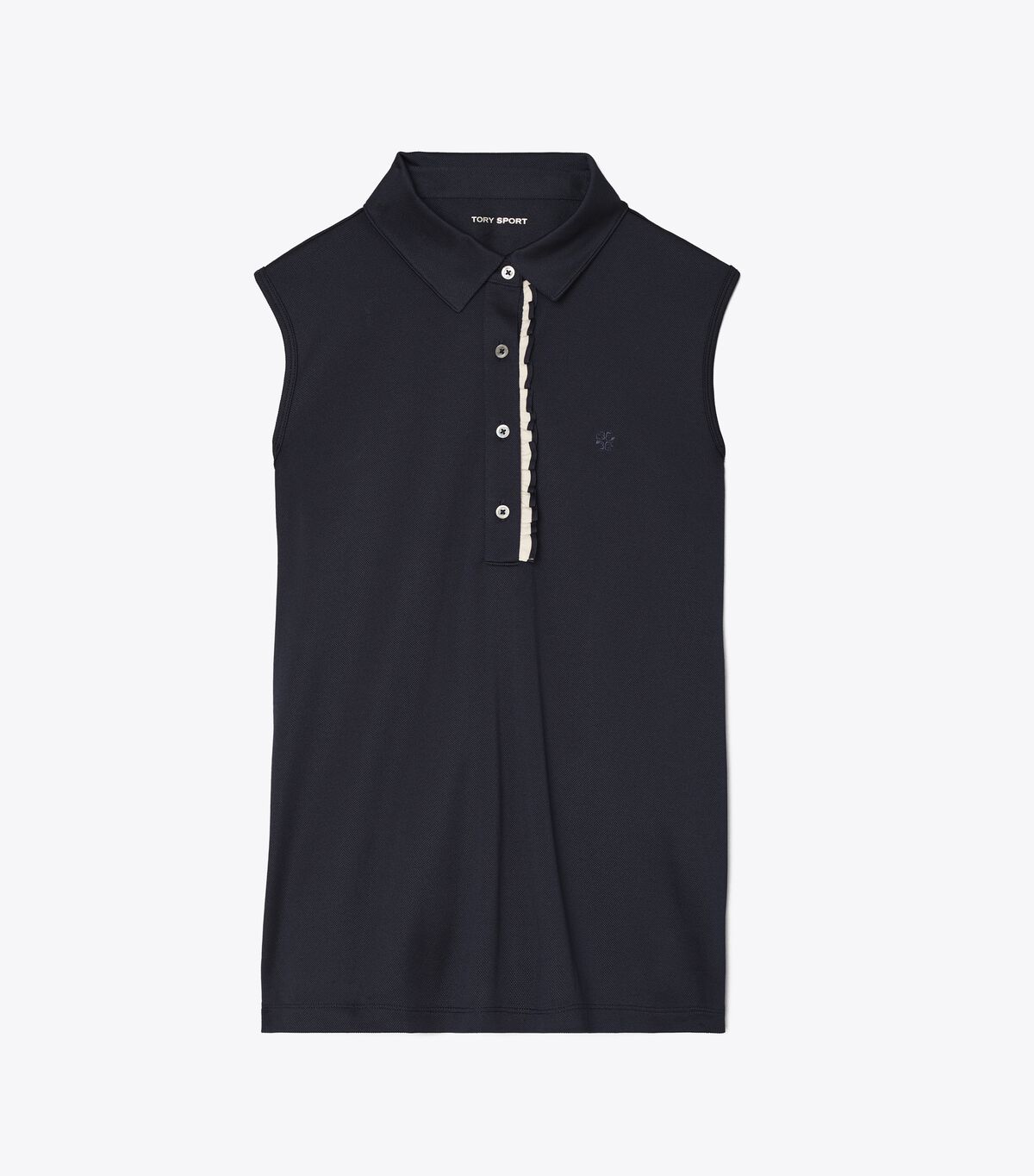 tory burch tech piqu sleeveless ruffle polo