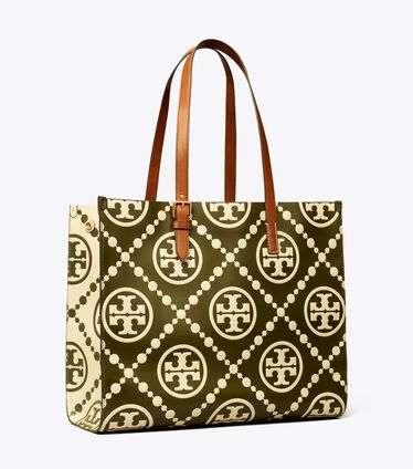 T Monogram Contrast Embossed Tote Bag