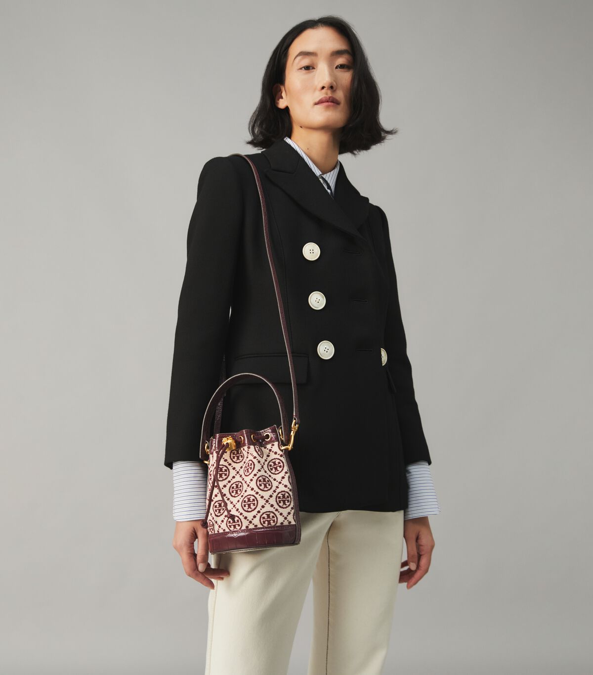 t monogram chenille mini bucket bag
