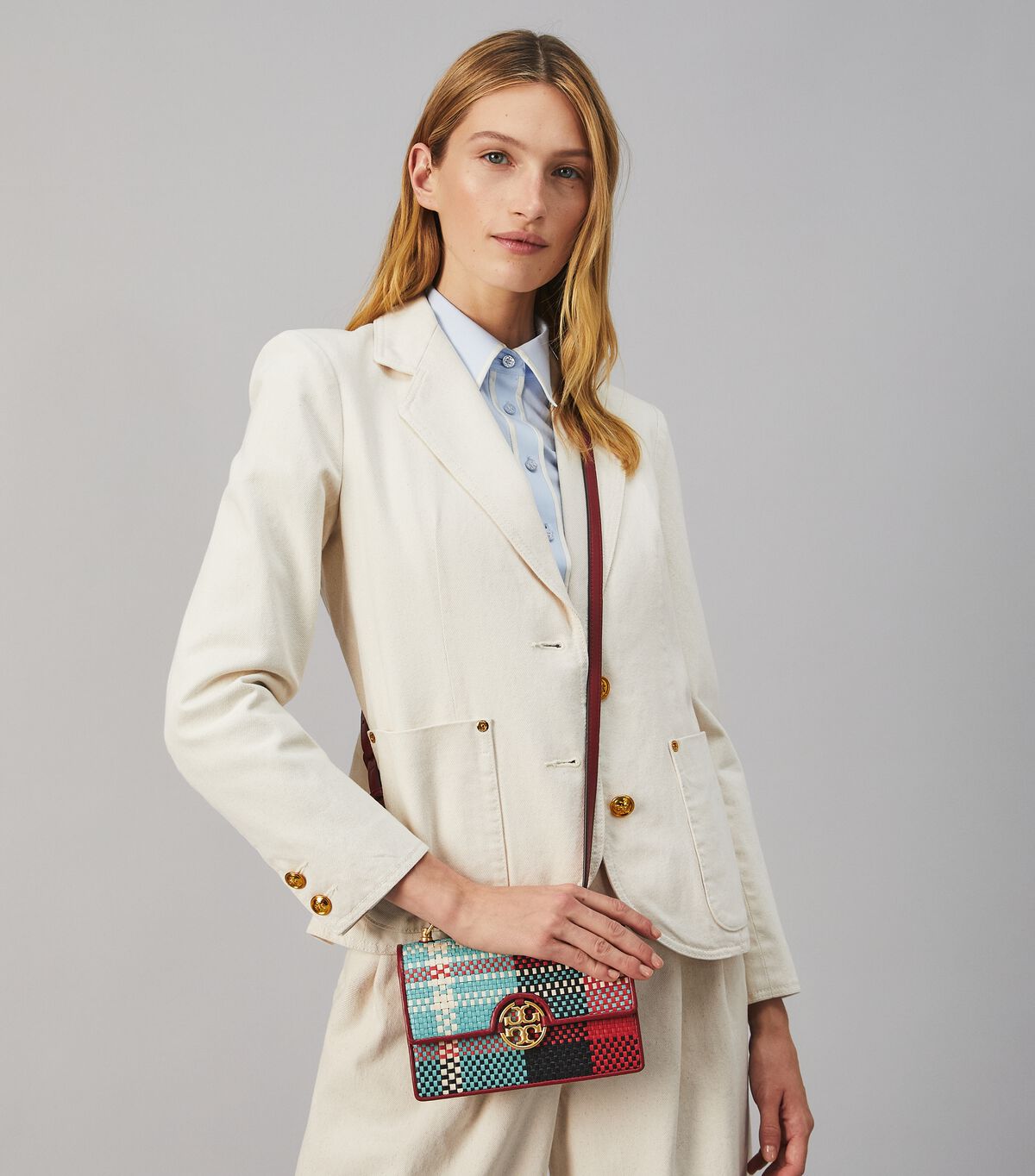 tory burch miller woven plaid mini bag