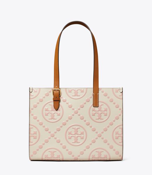 tory burch small t monogram contrast embossed tote