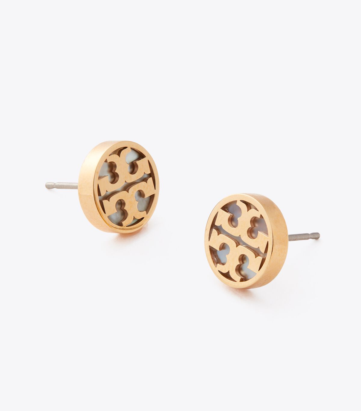 tory burch أقراط أيقونية دائرية مرصعة من عرق اللؤلؤ