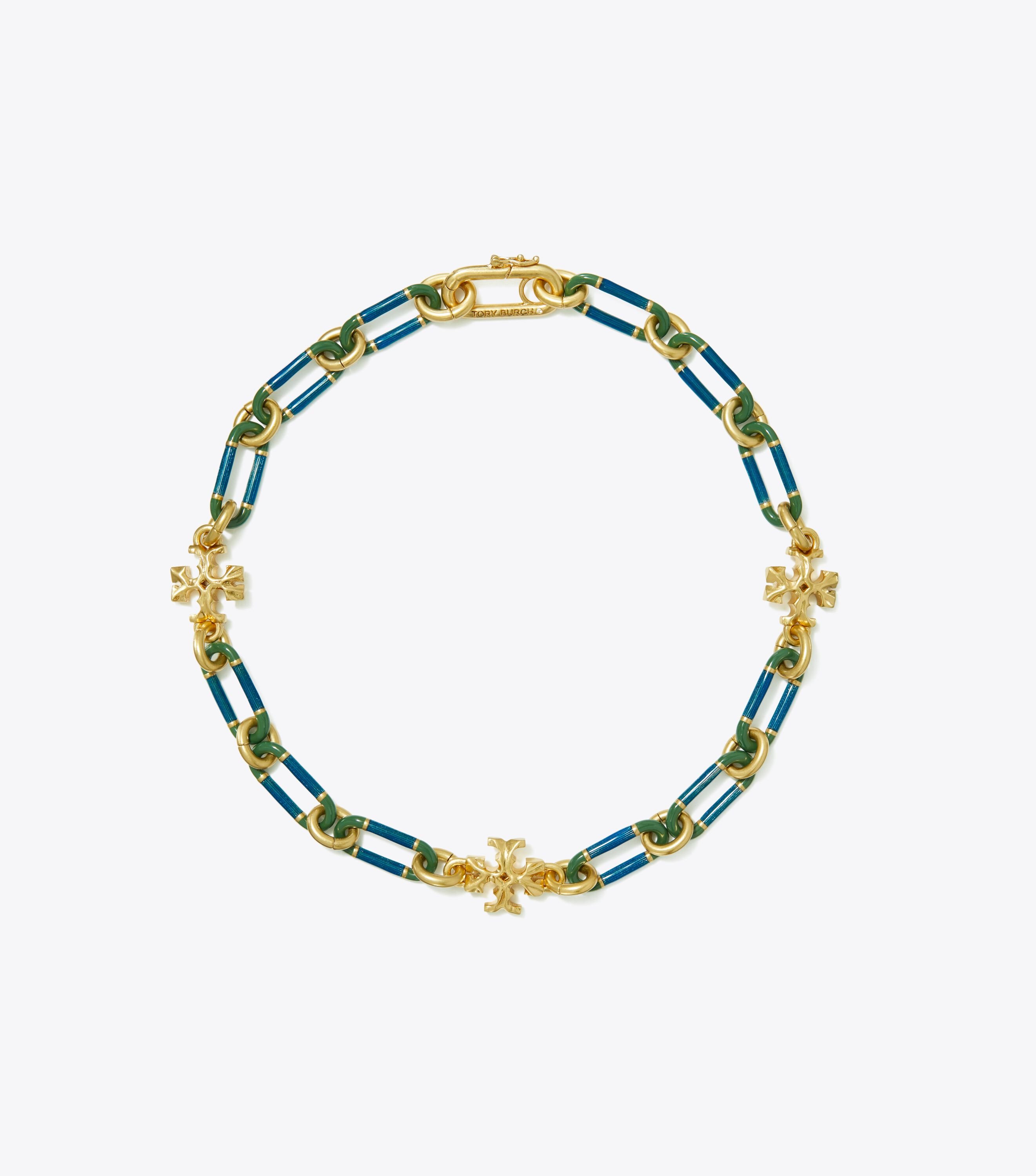 Roxanne Chain Short Necklace, Rolled Tory Gold / Green