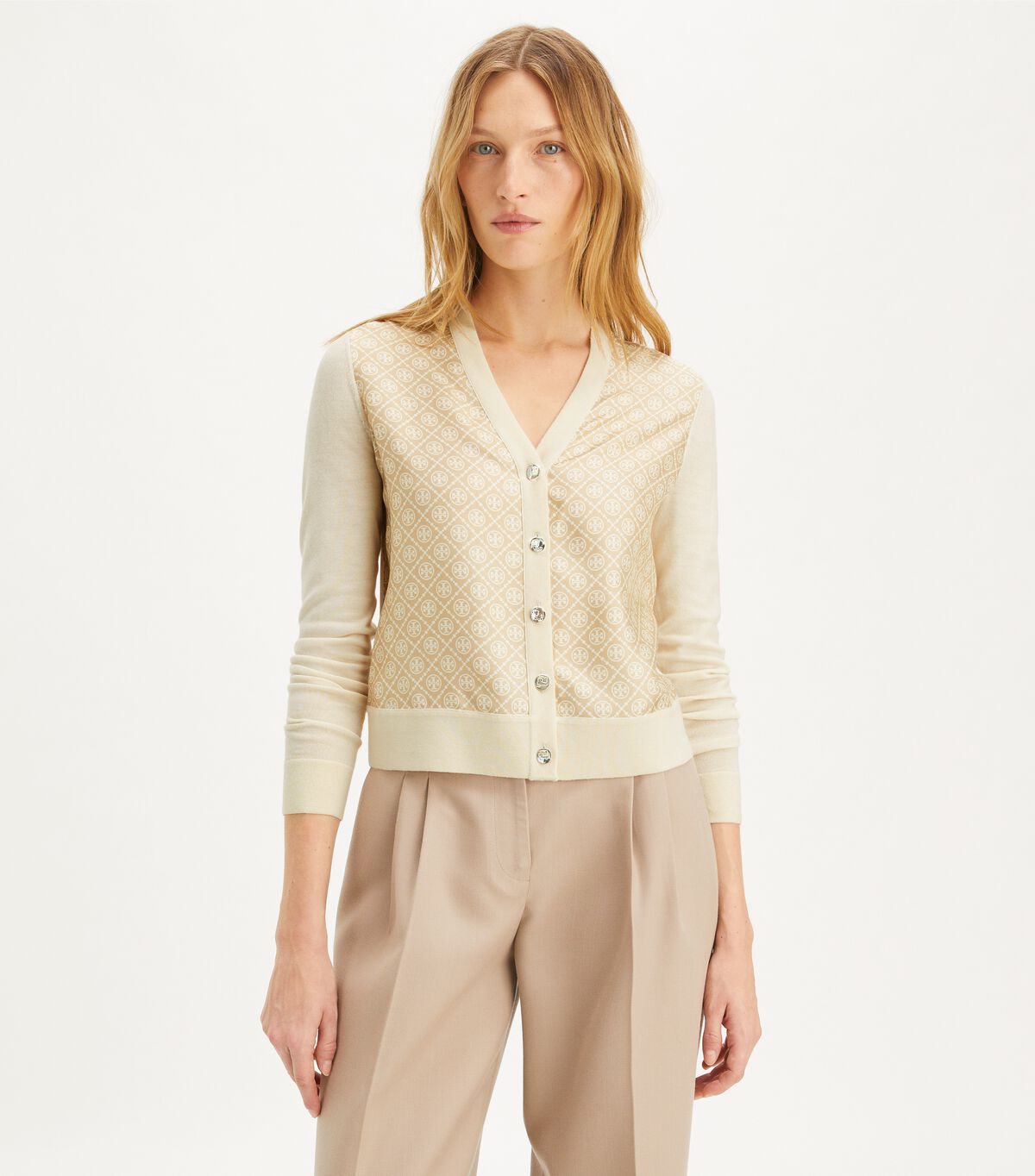 tory burch cropped silk front cardigan