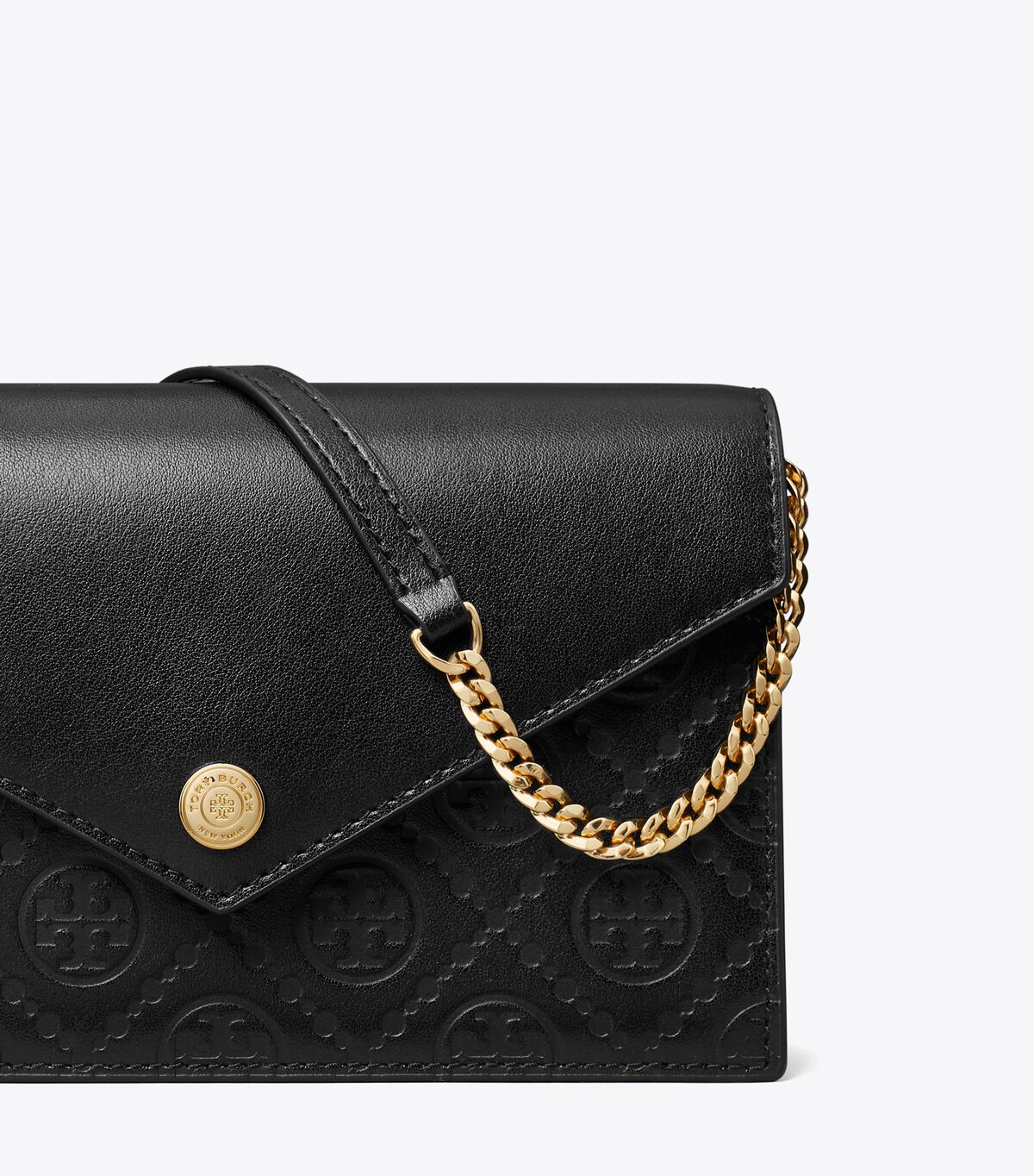 tory burch t monogram leather envelope chain wallet