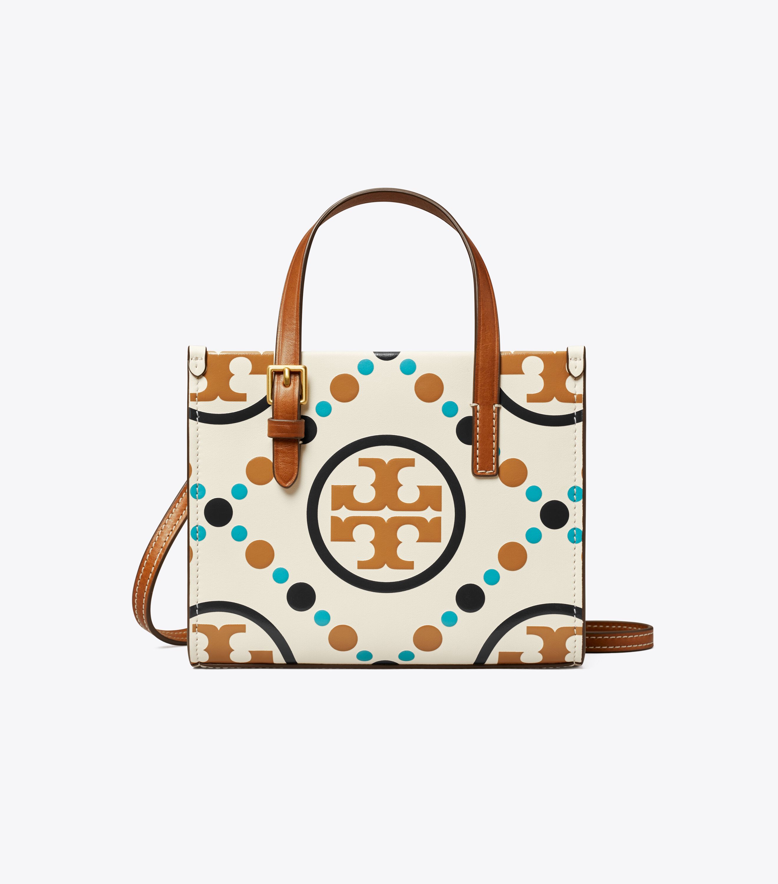 Mini T Monogram Contrast Embossed Square Tote, New Ivory | Tory