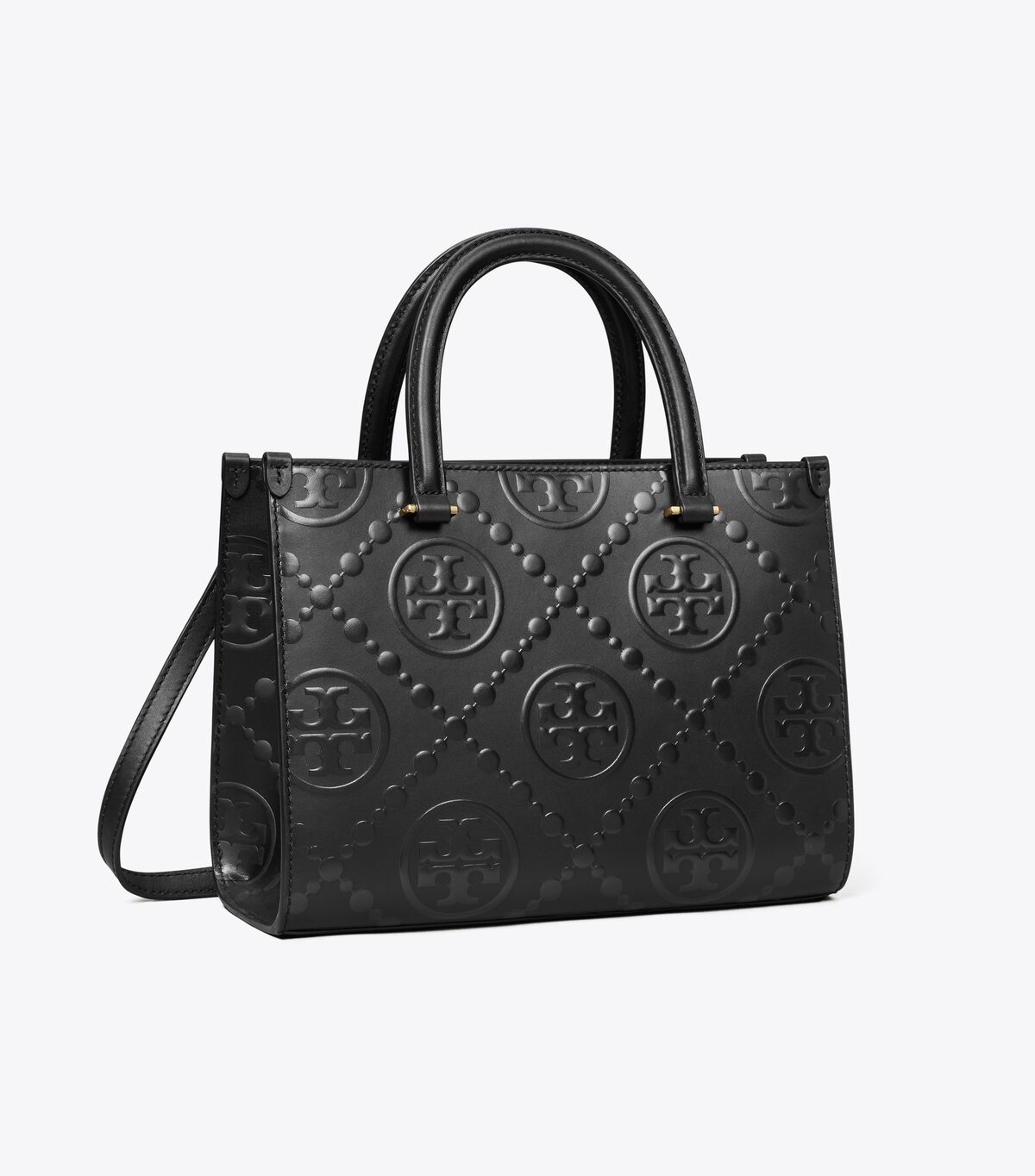 tory burch t monogram top handle embossed tote