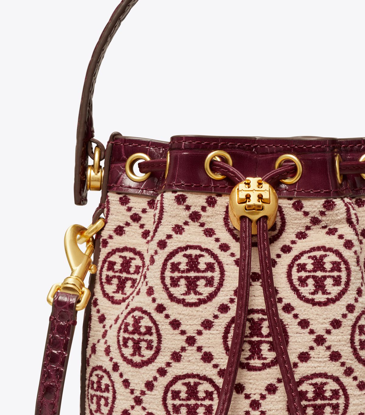 t monogram chenille mini bucket bag