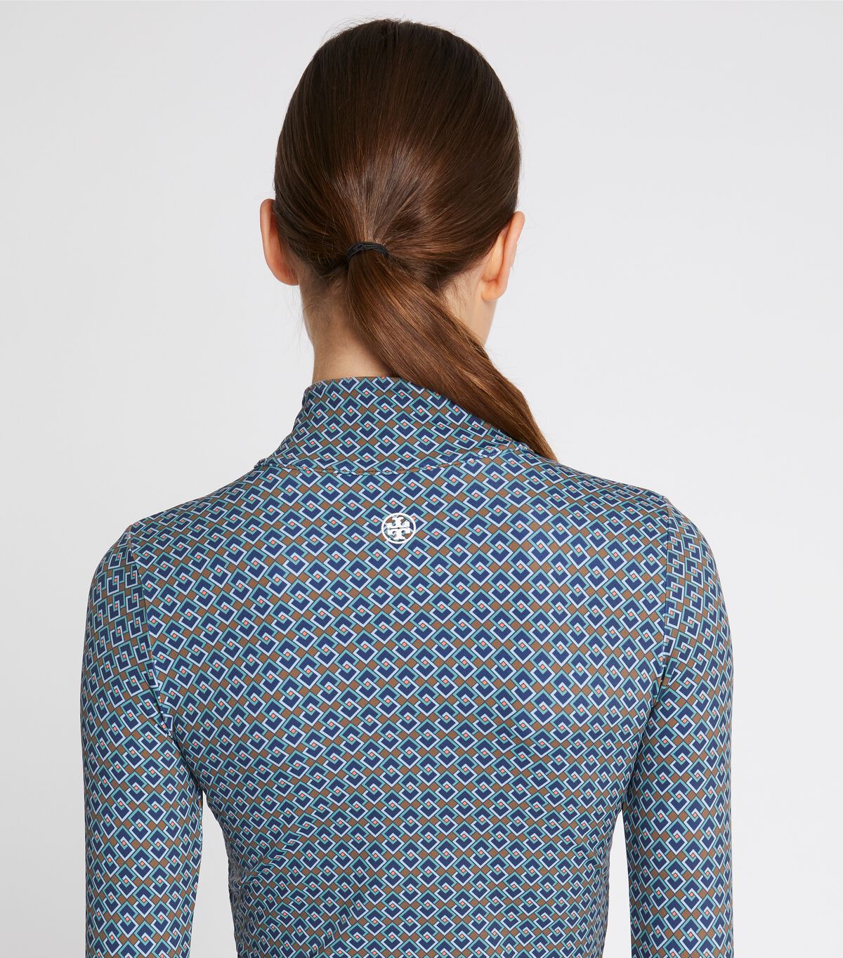 tory burch printed cropped half zip long sleeve top