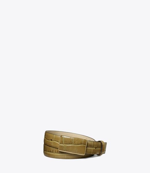 tory burch plate croc embossed belt