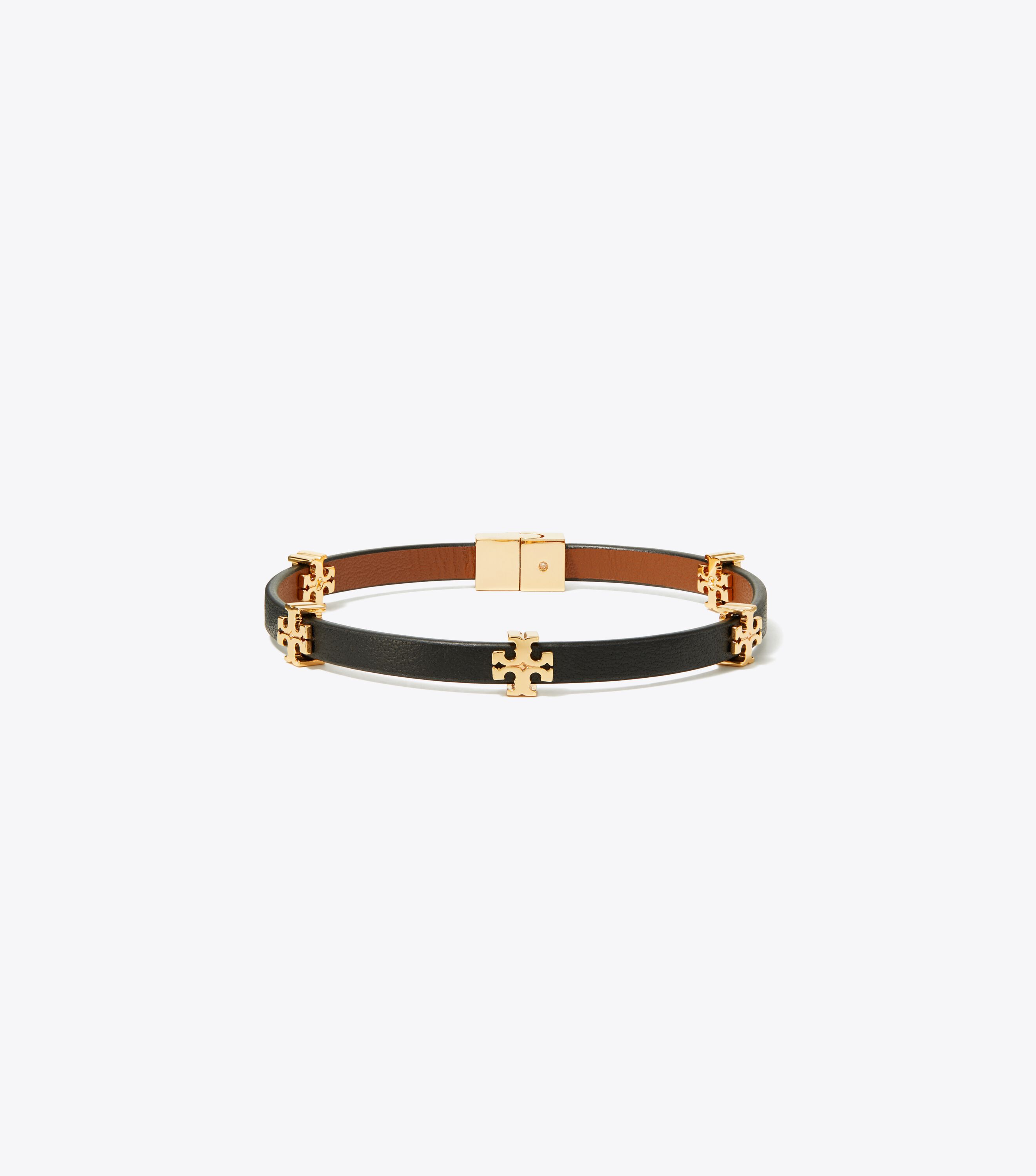 Eleanor Leather Bracelet, Tory Gold / Black | Tory Burch KW
