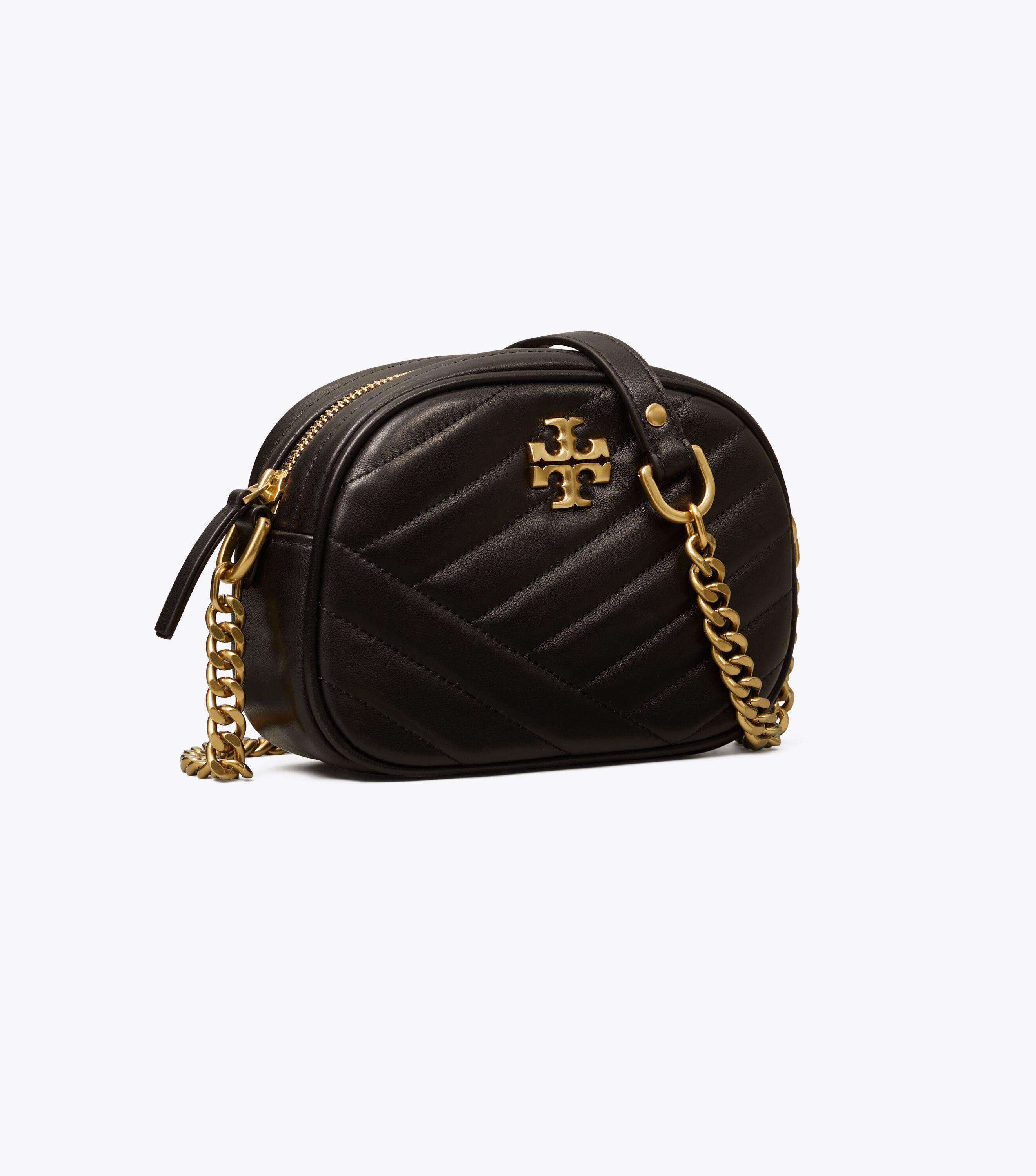 Kira Chevron Small Camera Bag, Black / Rolled Brass | Tory Burch KW