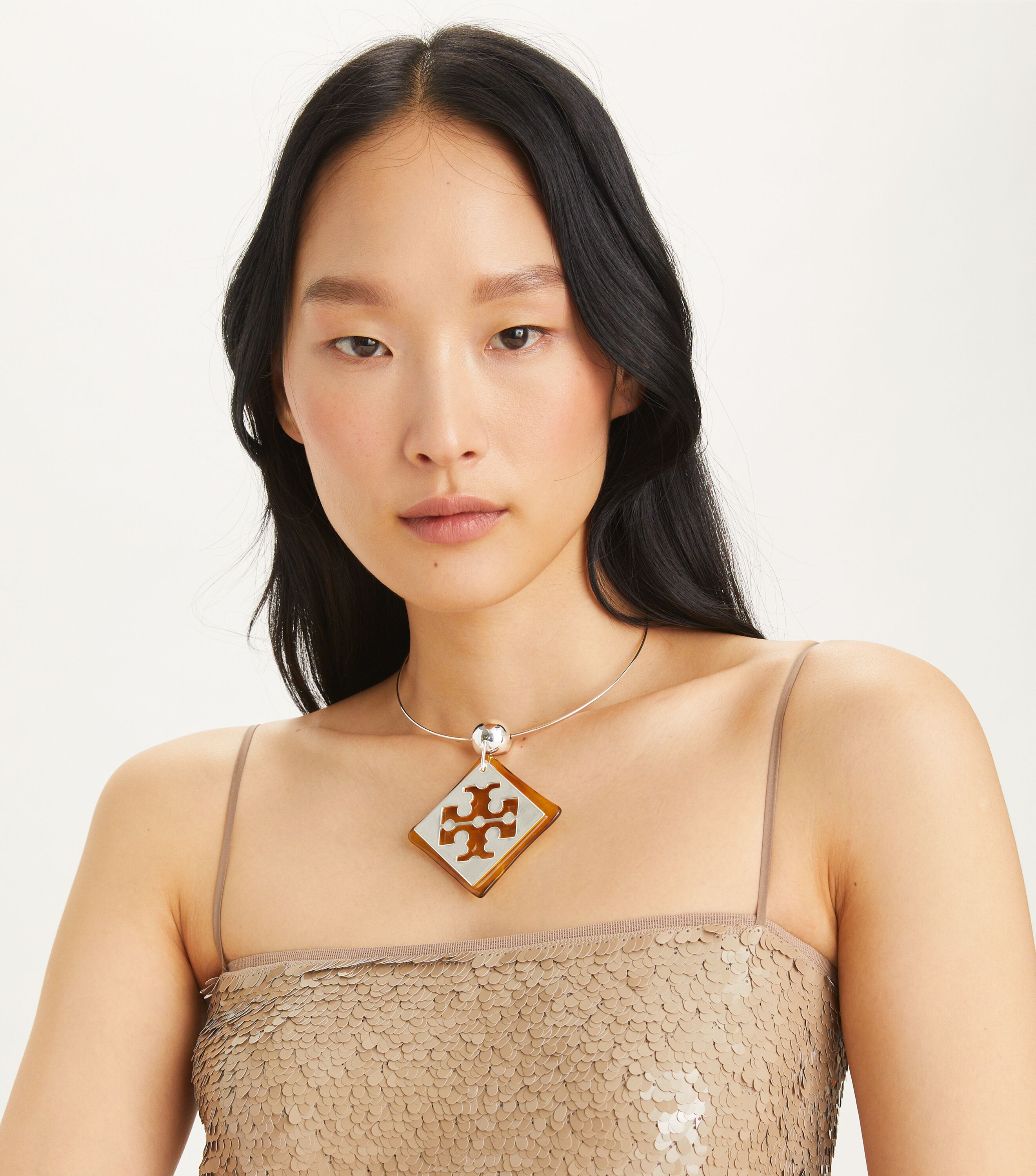 Resin Logo Collar Necklace Tory Burch KWT Navigation Tory Burch