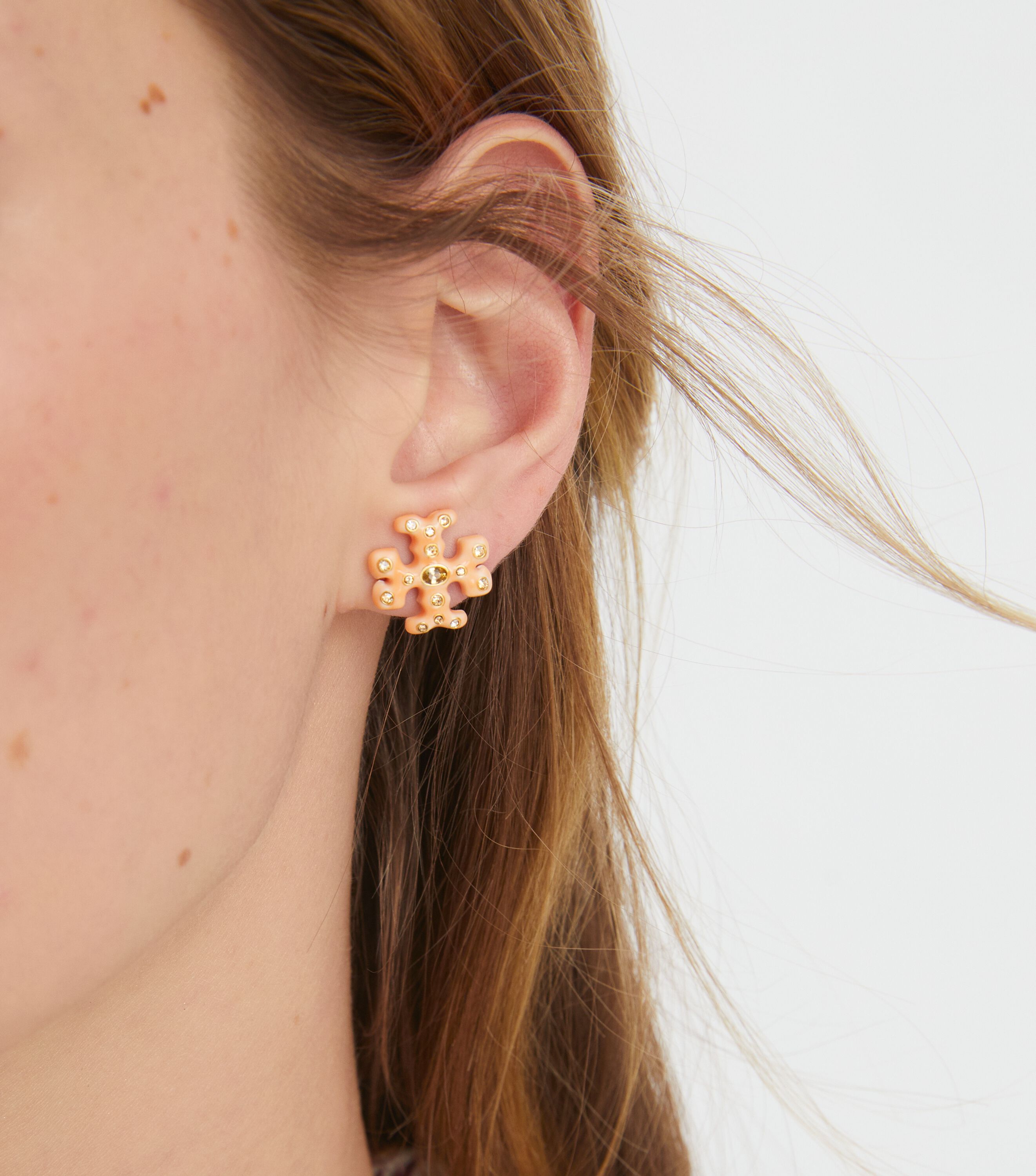 Roxanne Jeweled Stud Earring, Rolled Gold / Navy Multi