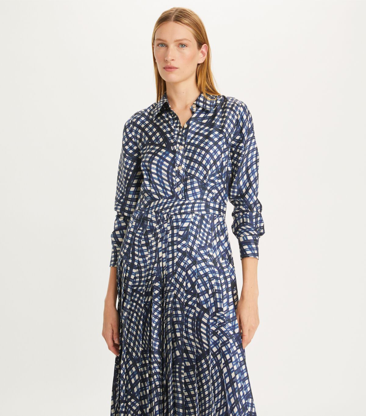 tory burch printed pleated silk twill dress