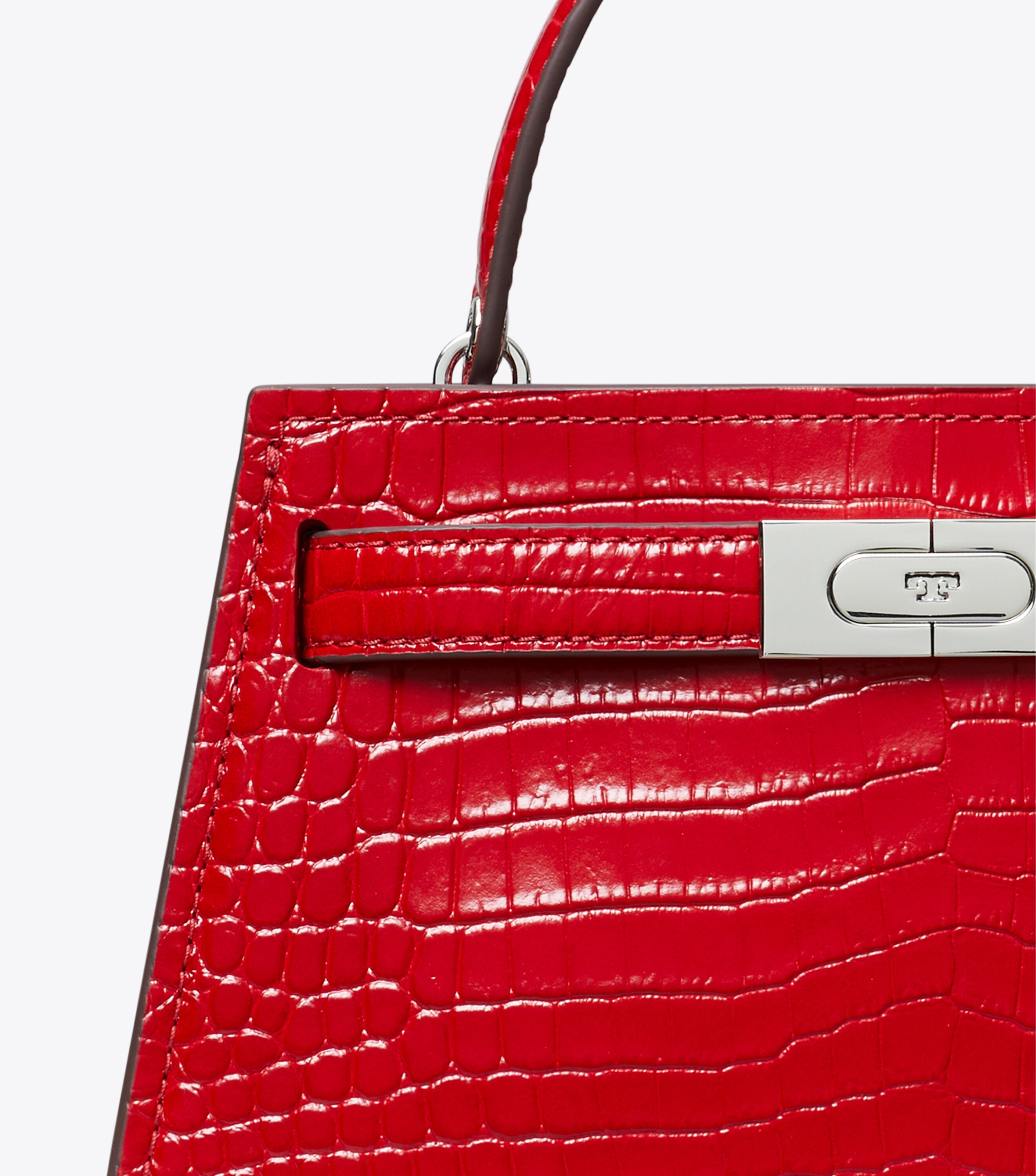 Mini Lee Radziwill Croc-Embossed Top-Handle Bag, Red Sky | Tory