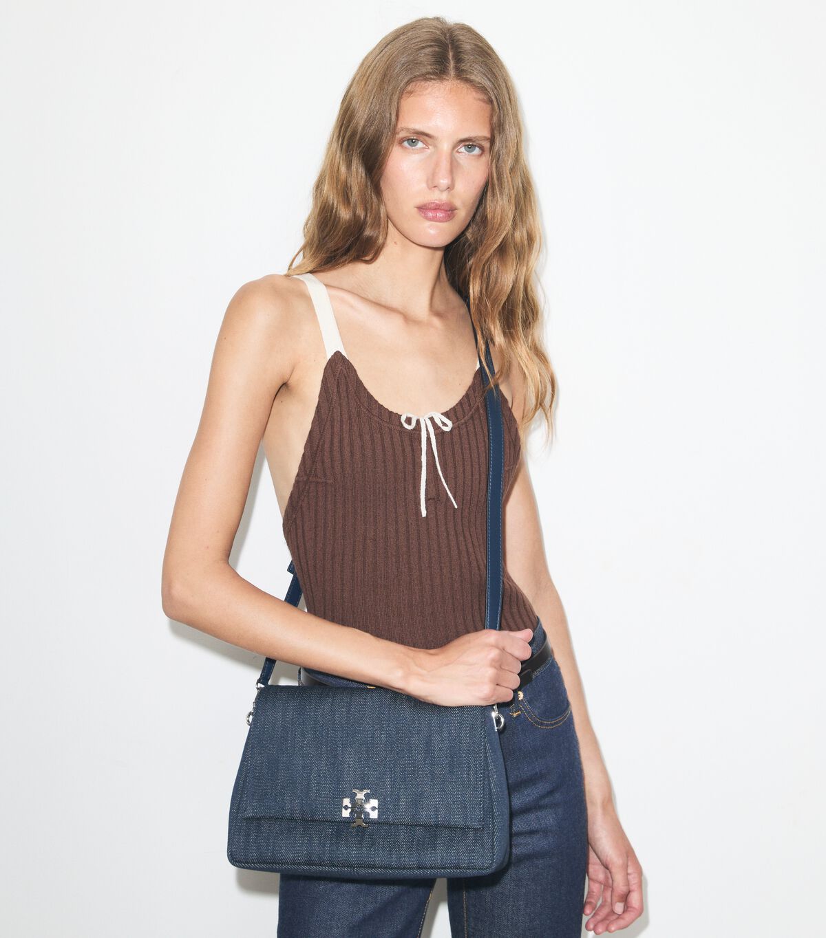 tory burch charlie denim shoulder bag