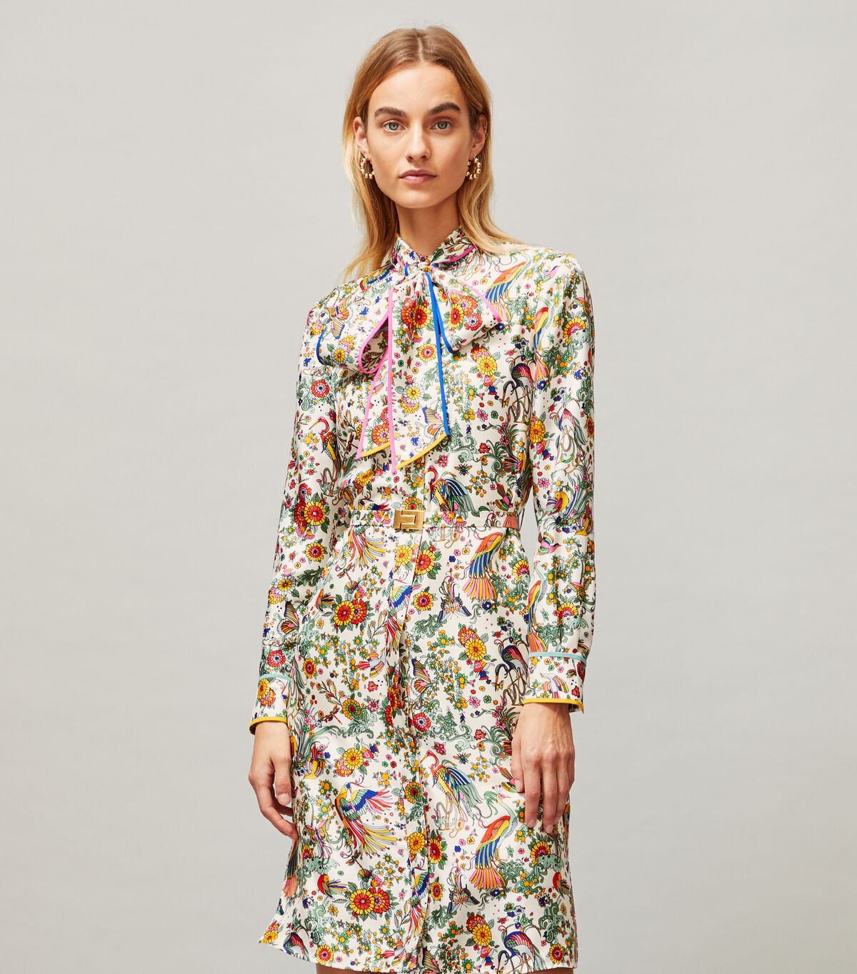 tory burch contrast binding printed shirtdress