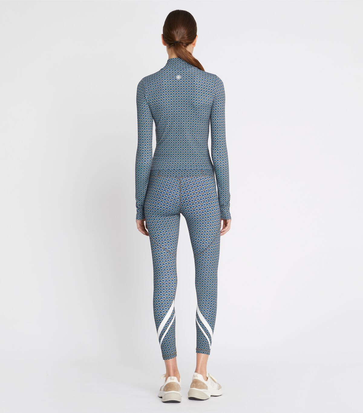 tory burch printed cropped half zip long sleeve top