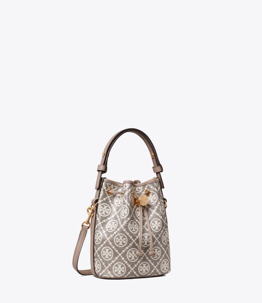 tory burch t monogram coated jacquard mini bucket bag