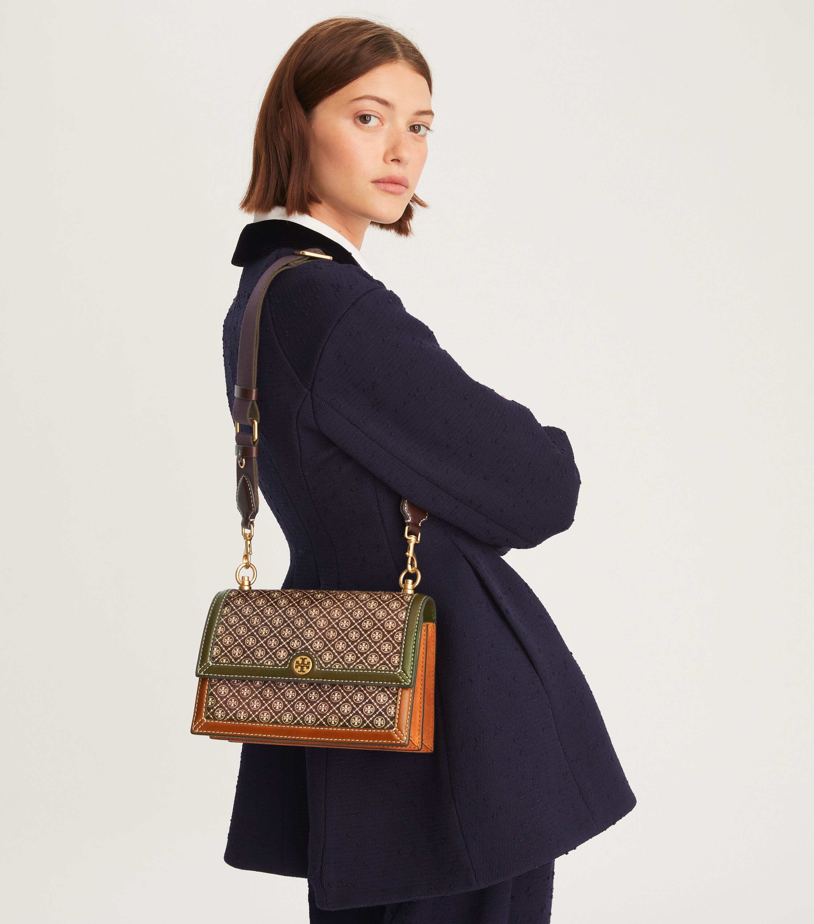 T Monogram Calf Hair Small Shoulder Bag, COLD BREW | Tory Burch KW