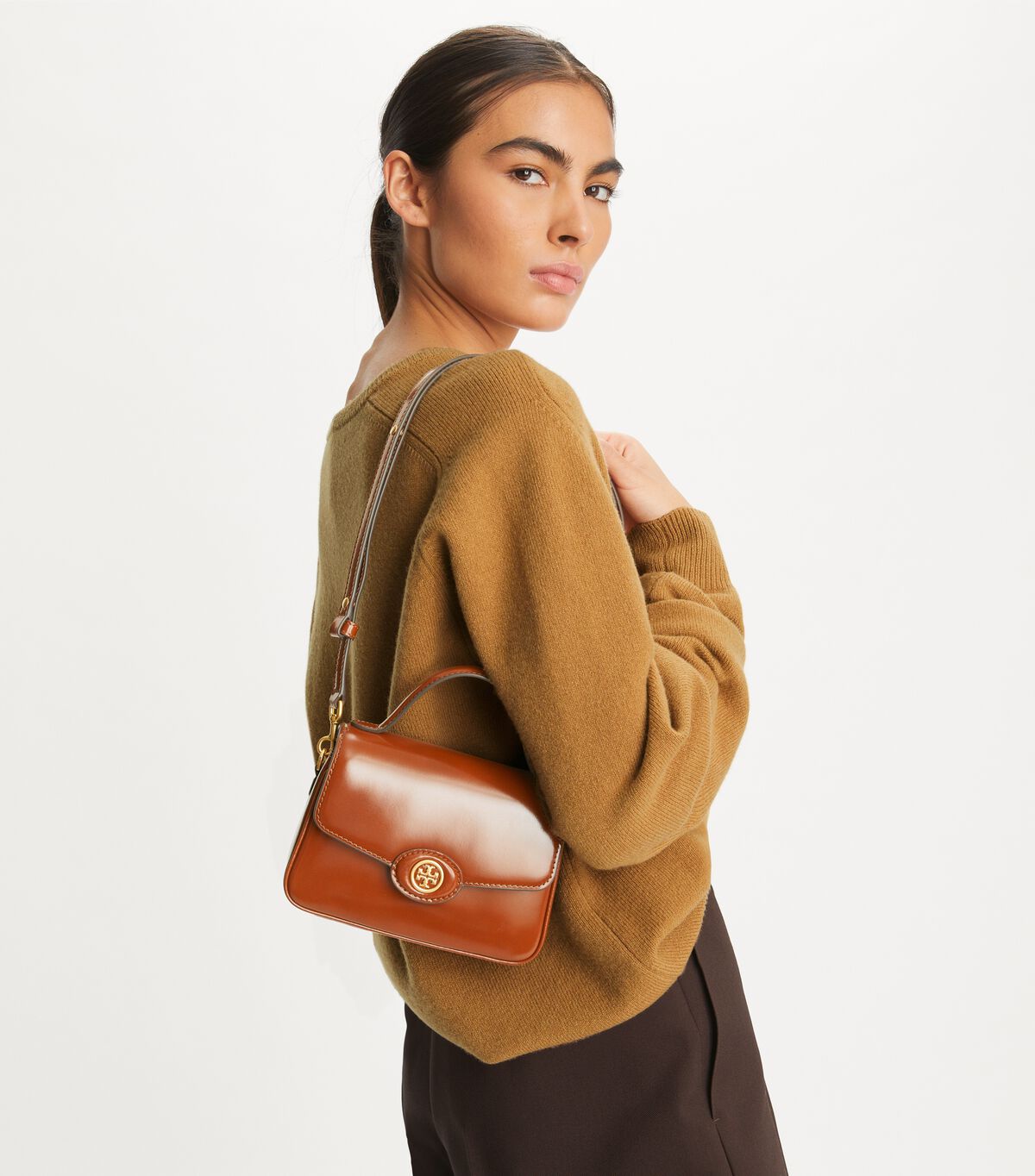 tory burch small robinson spazzolato top handle bag