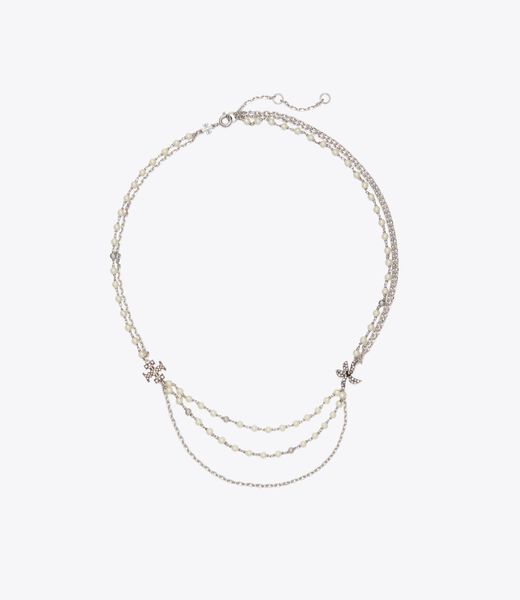 tory burch قلادة مون دانس متعددة الخيوط من اللؤلؤ