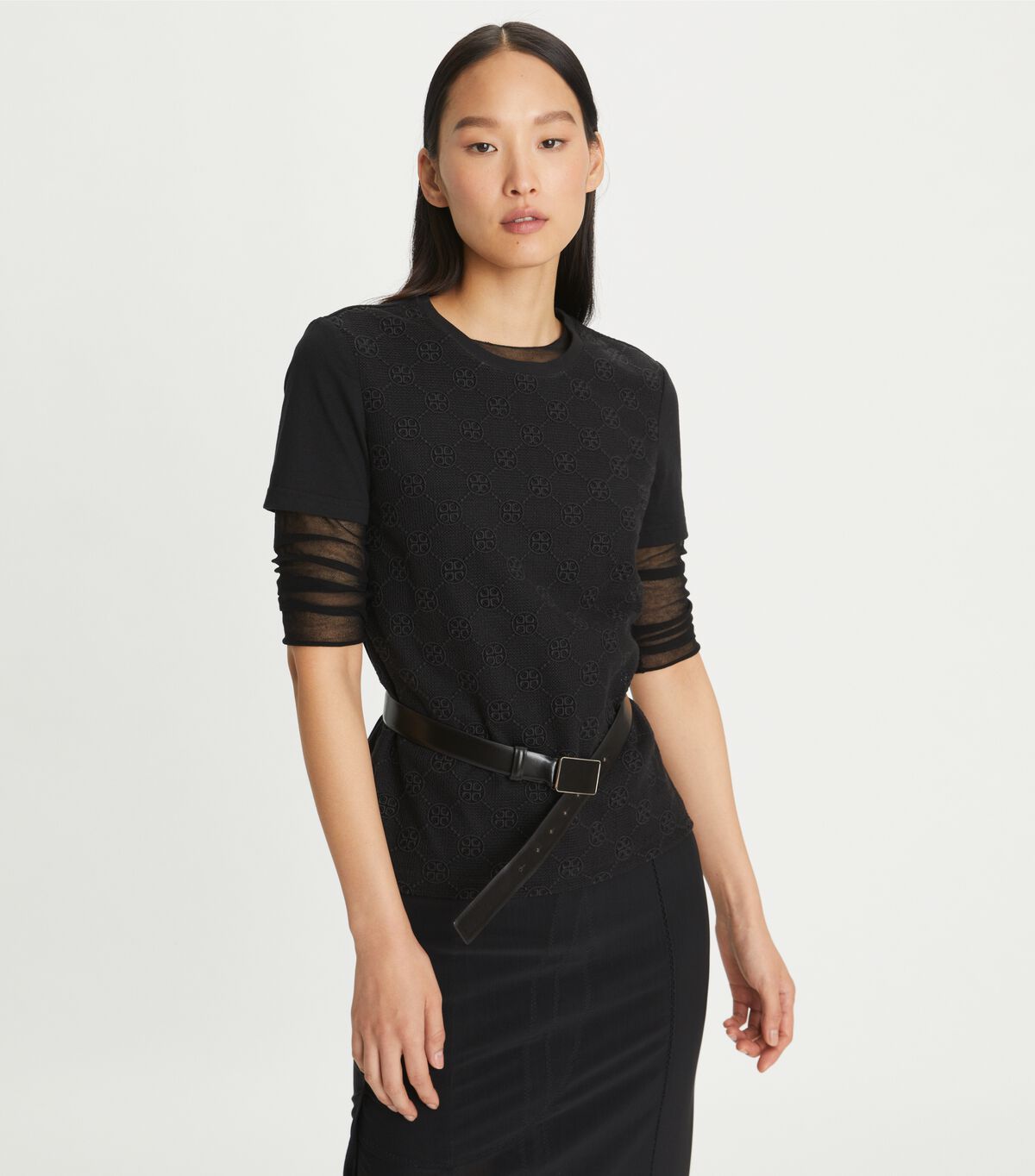 tory burch logo lace t shirt