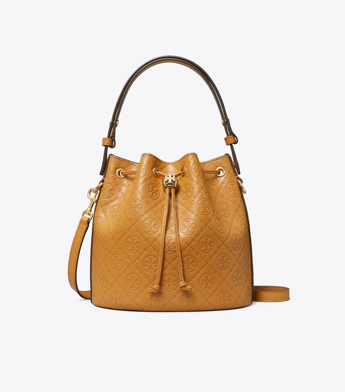 tory burch t monogram leather bucket bag