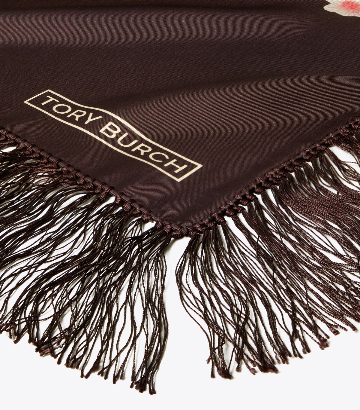 tory burch وشاح مربع من الحرير الزهري