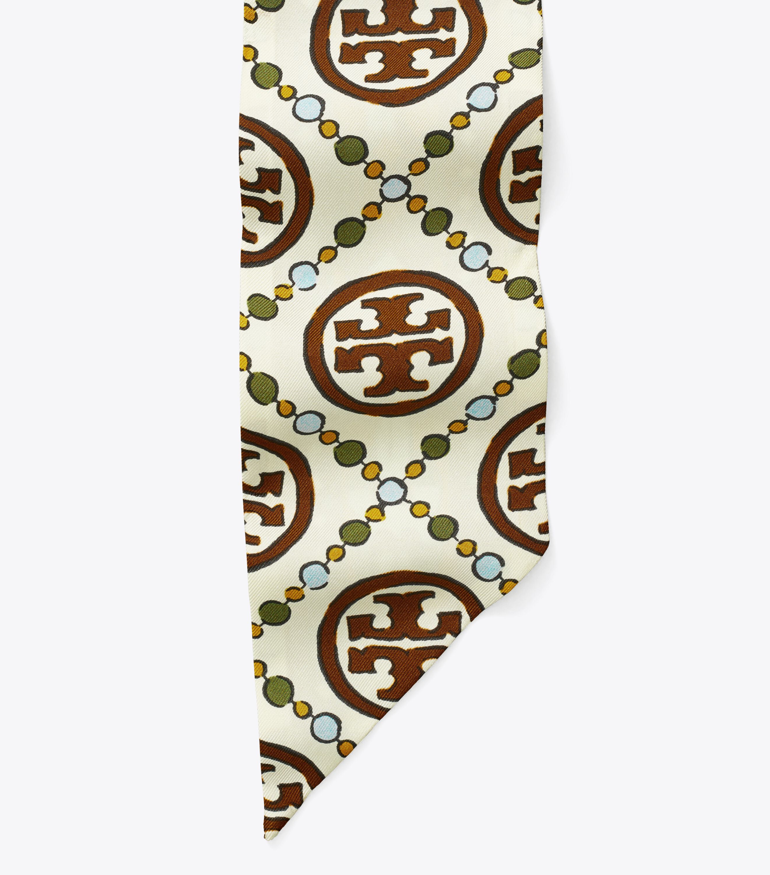 T Monogram Double-Sided Silk Ribbon Tie, Olive | Tory Burch KW