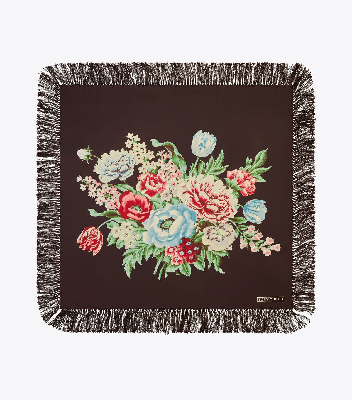 tory burch وشاح مربع من الحرير الزهري